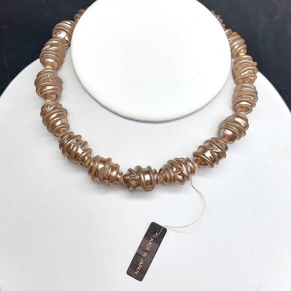 Vintage Japan Lampwork Glass Bead Necklace 13-16" Adjustable Choker - Picture 2 of 6